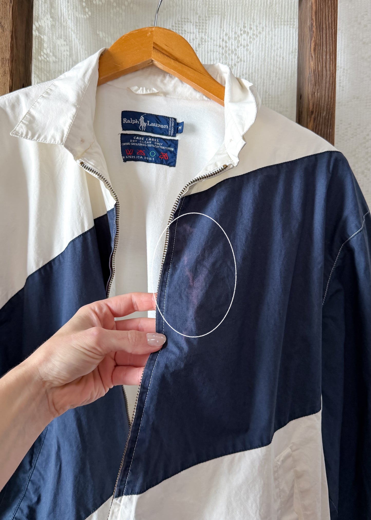 RARE Vintage Ralph Lauren Equestrian Jacket White Navy Polo Horse Tack Print Graphic