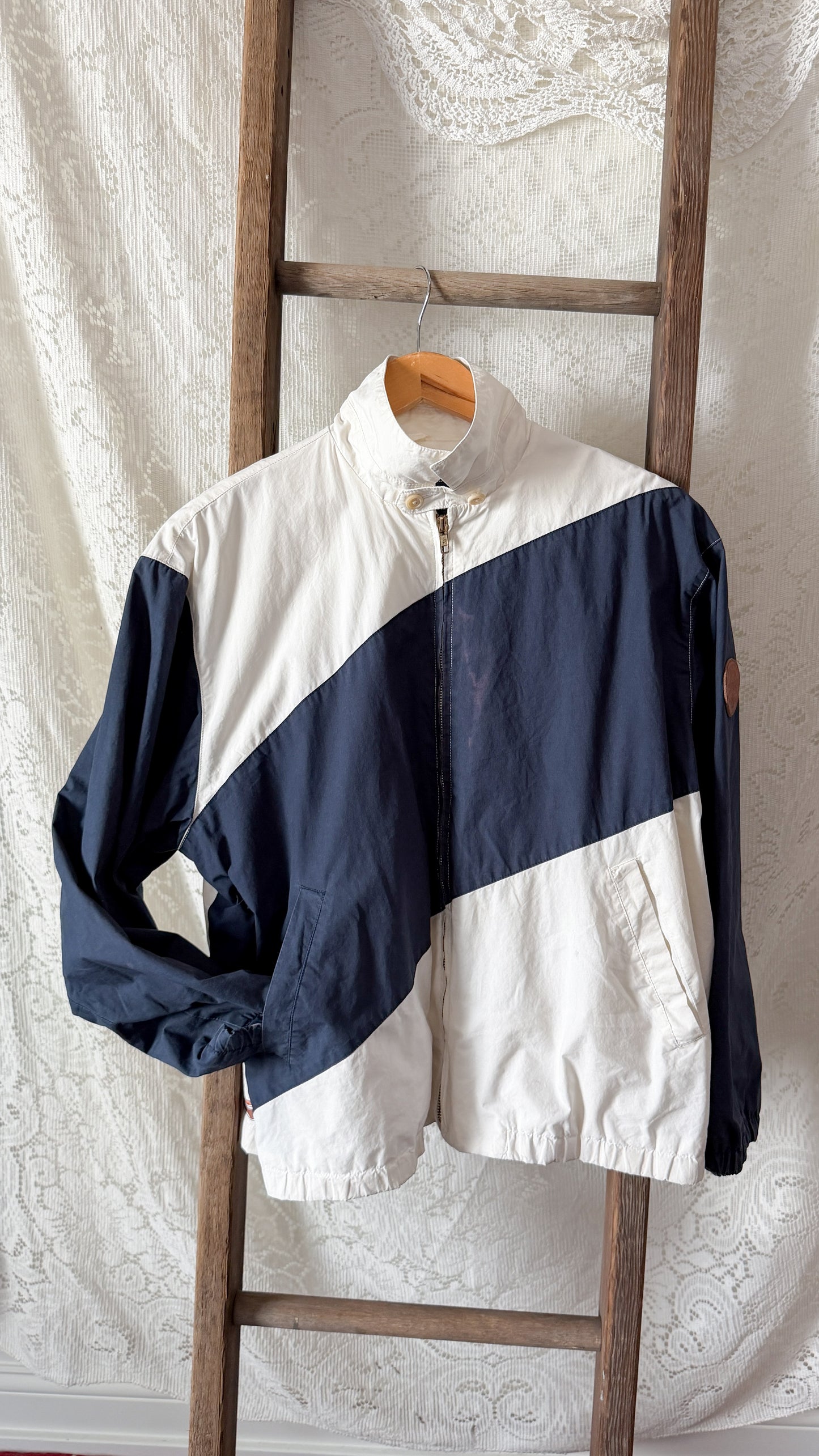 RARE Vintage Ralph Lauren Equestrian Jacket White Navy Polo Horse Tack Print Graphic
