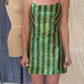 Vintage 60s / 70s Green & Gold Metallic Fringe Eyelash Tinsel Striped Mini Dress