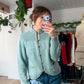 Vintage 80s Diane von Furstenberg Leather Button Aqua Blue Cardigan (M)