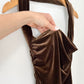Vintage 90s Hugo Buscati Brown Velvet Ruched Halter Dress