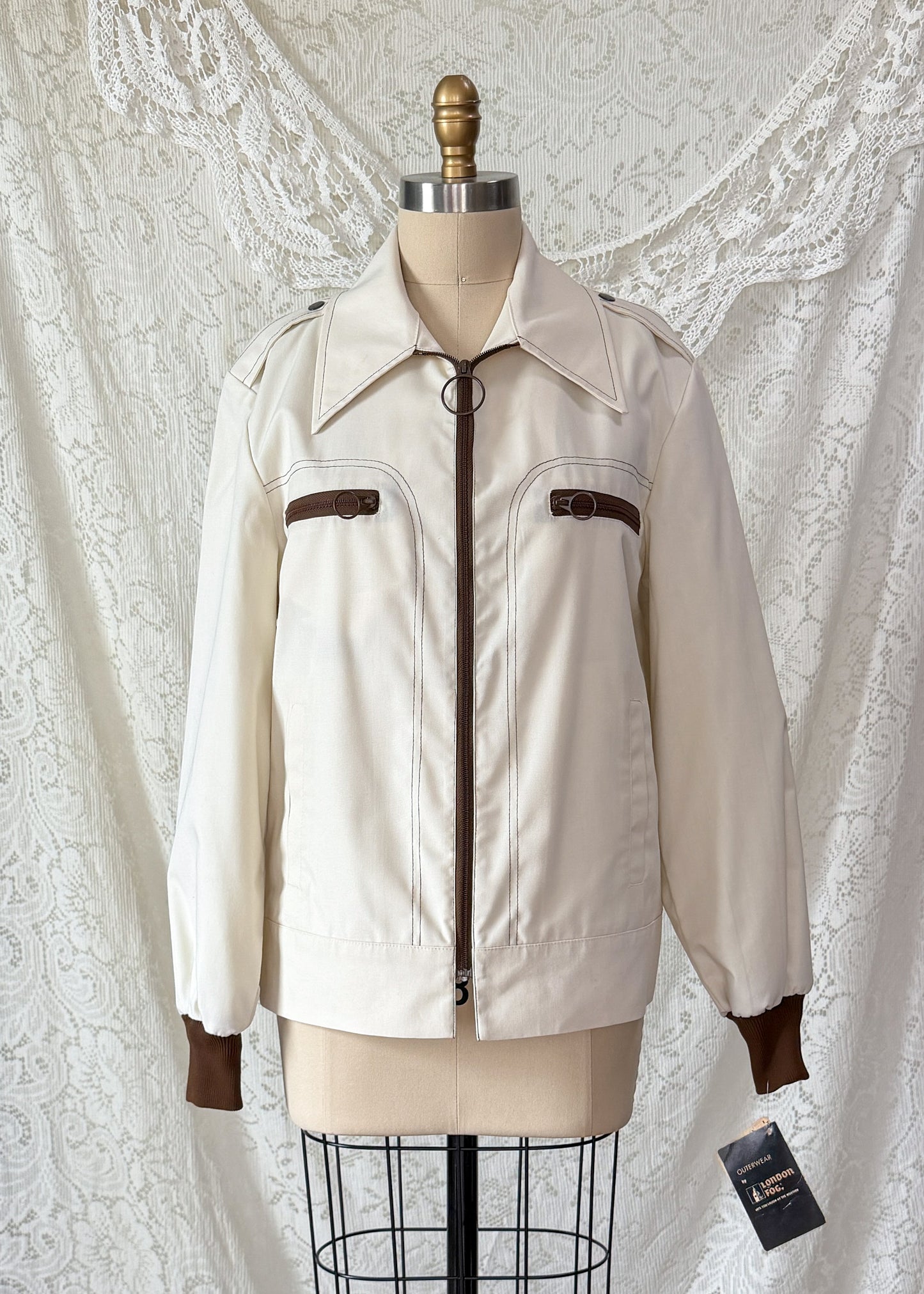 Vintage 70s London Fog Cream O Ring Zip Jacket Deadstock (40 or M)