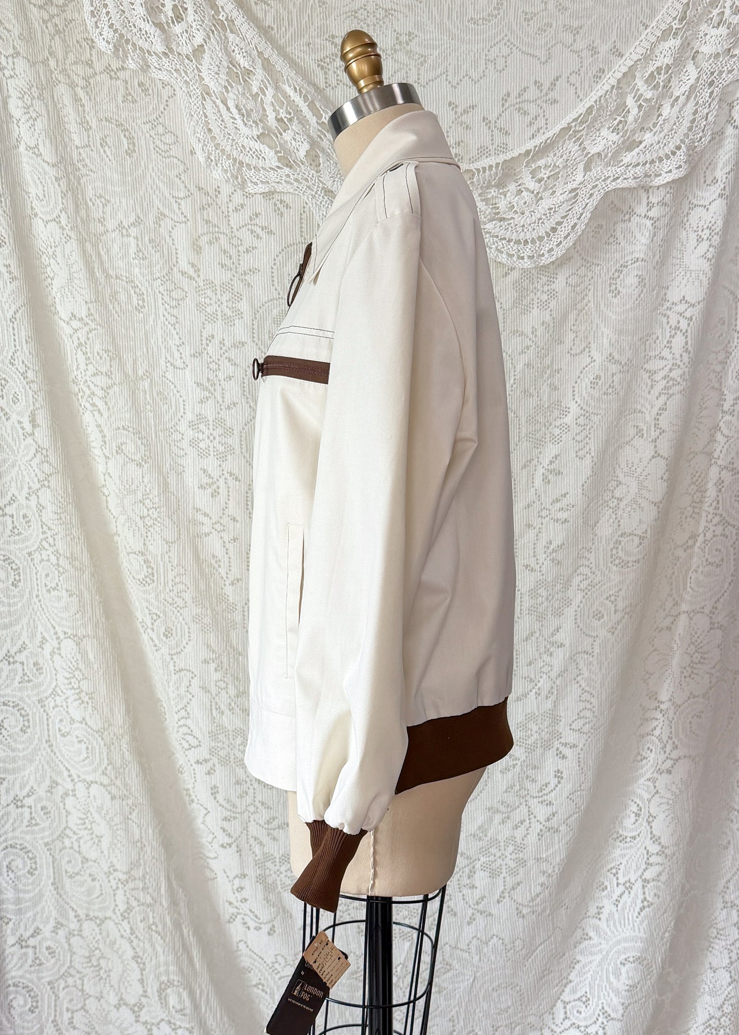Vintage 70s London Fog Cream O Ring Zip Jacket Deadstock (40 or M)