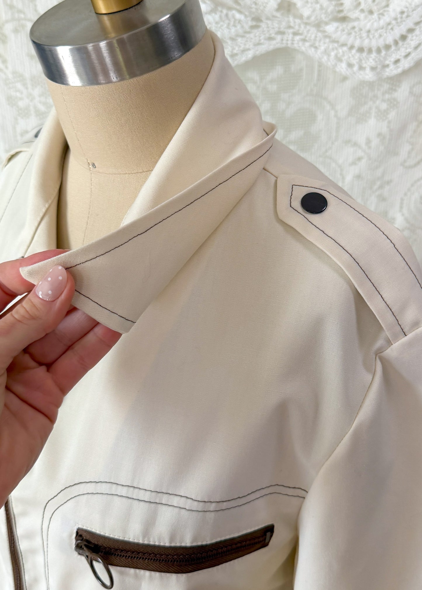 Vintage 70s London Fog Cream O Ring Zip Jacket Deadstock (40 or M)