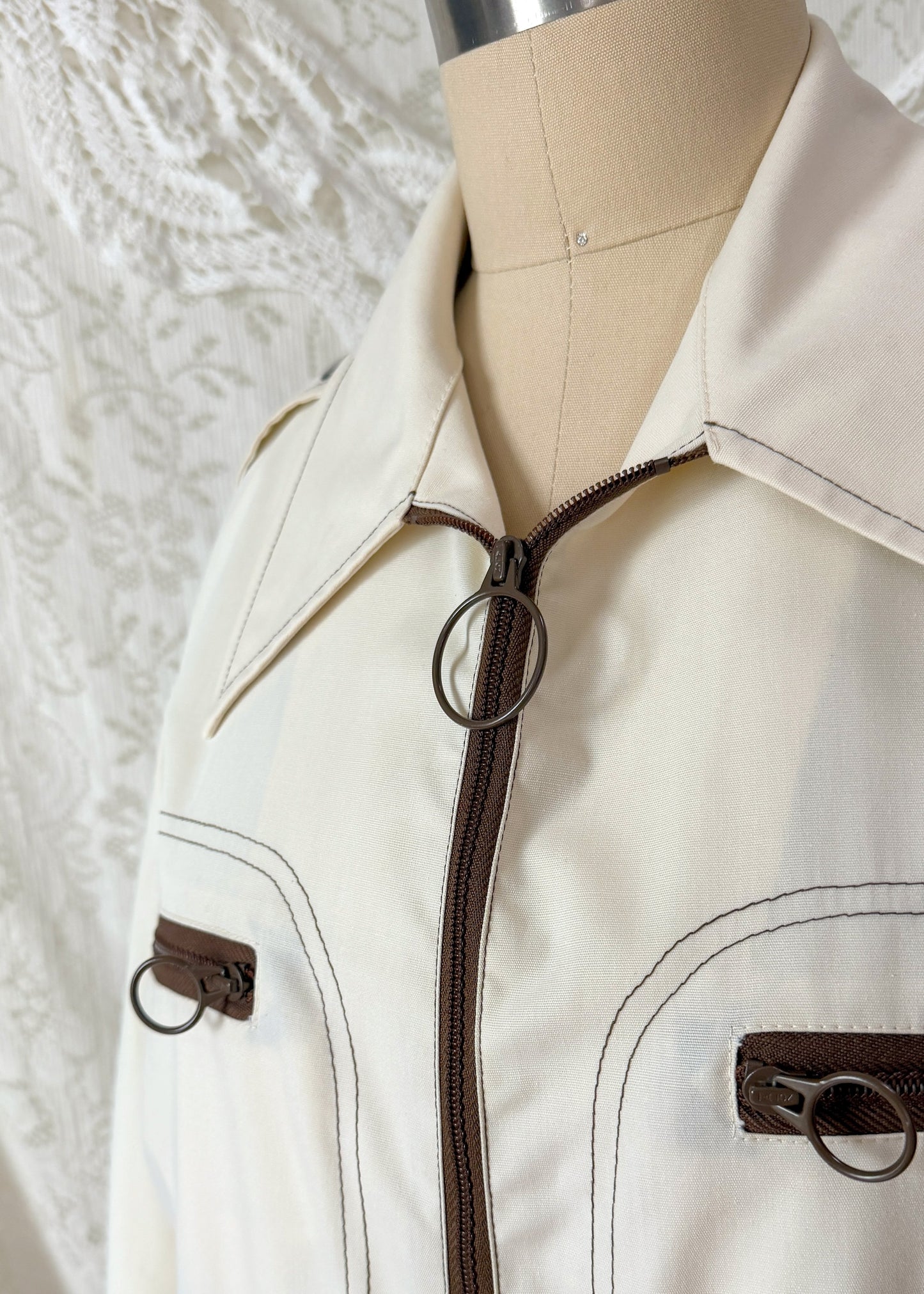 Vintage 70s London Fog Cream O Ring Zip Jacket Deadstock (40 or M)