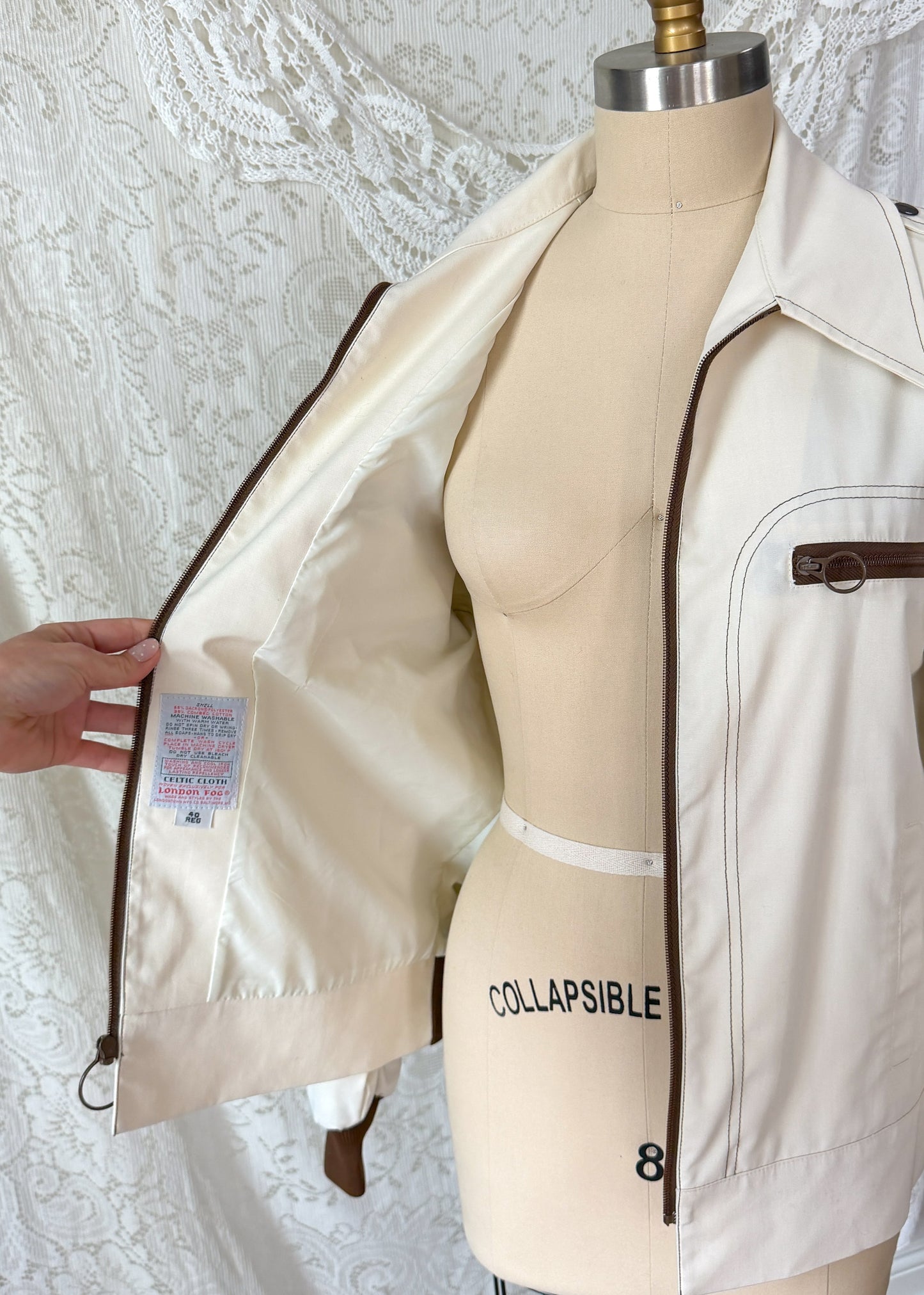 Vintage 70s London Fog Cream O Ring Zip Jacket Deadstock (40 or M)