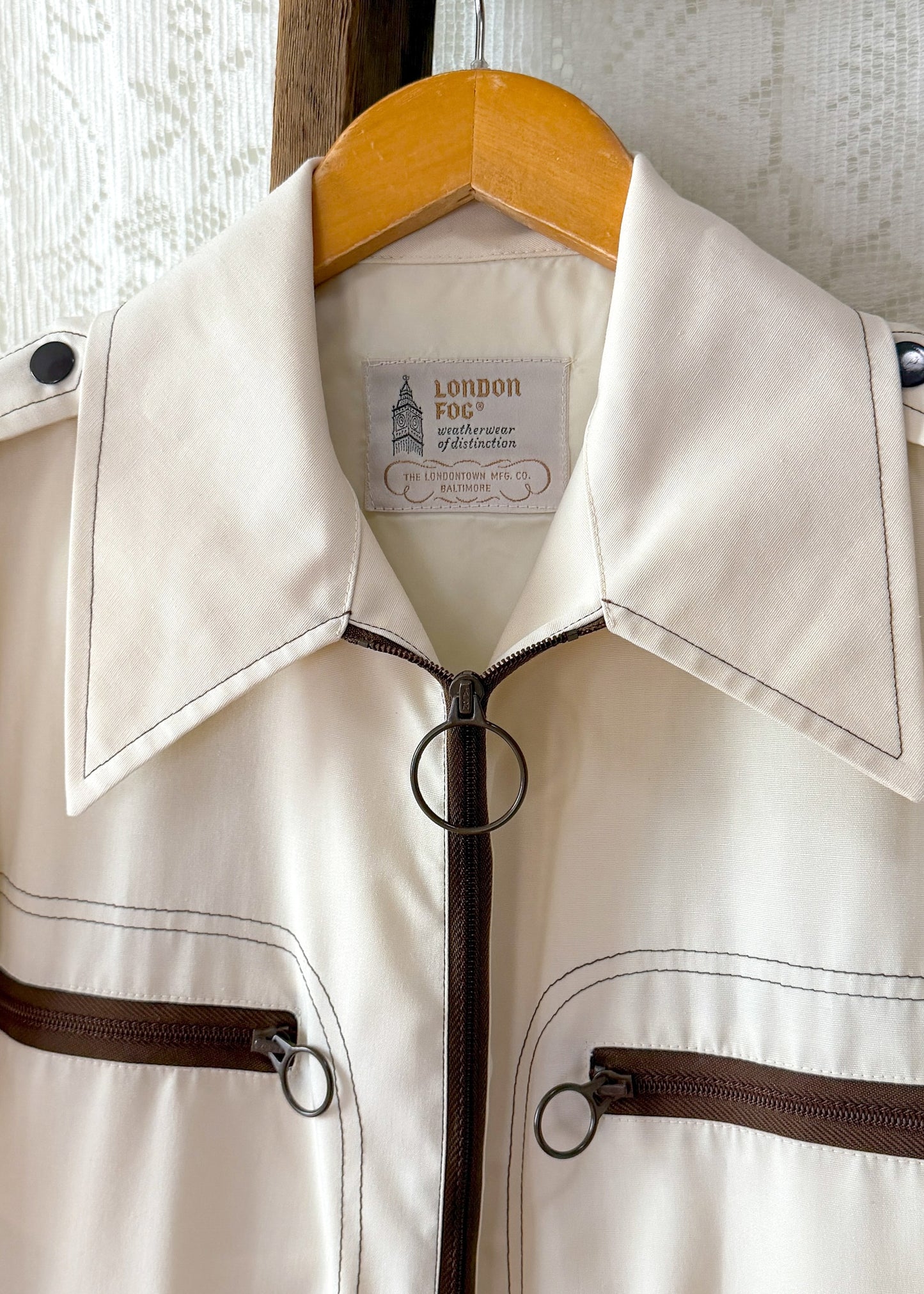 Vintage 70s London Fog Cream O Ring Zip Jacket Deadstock (40 or M)