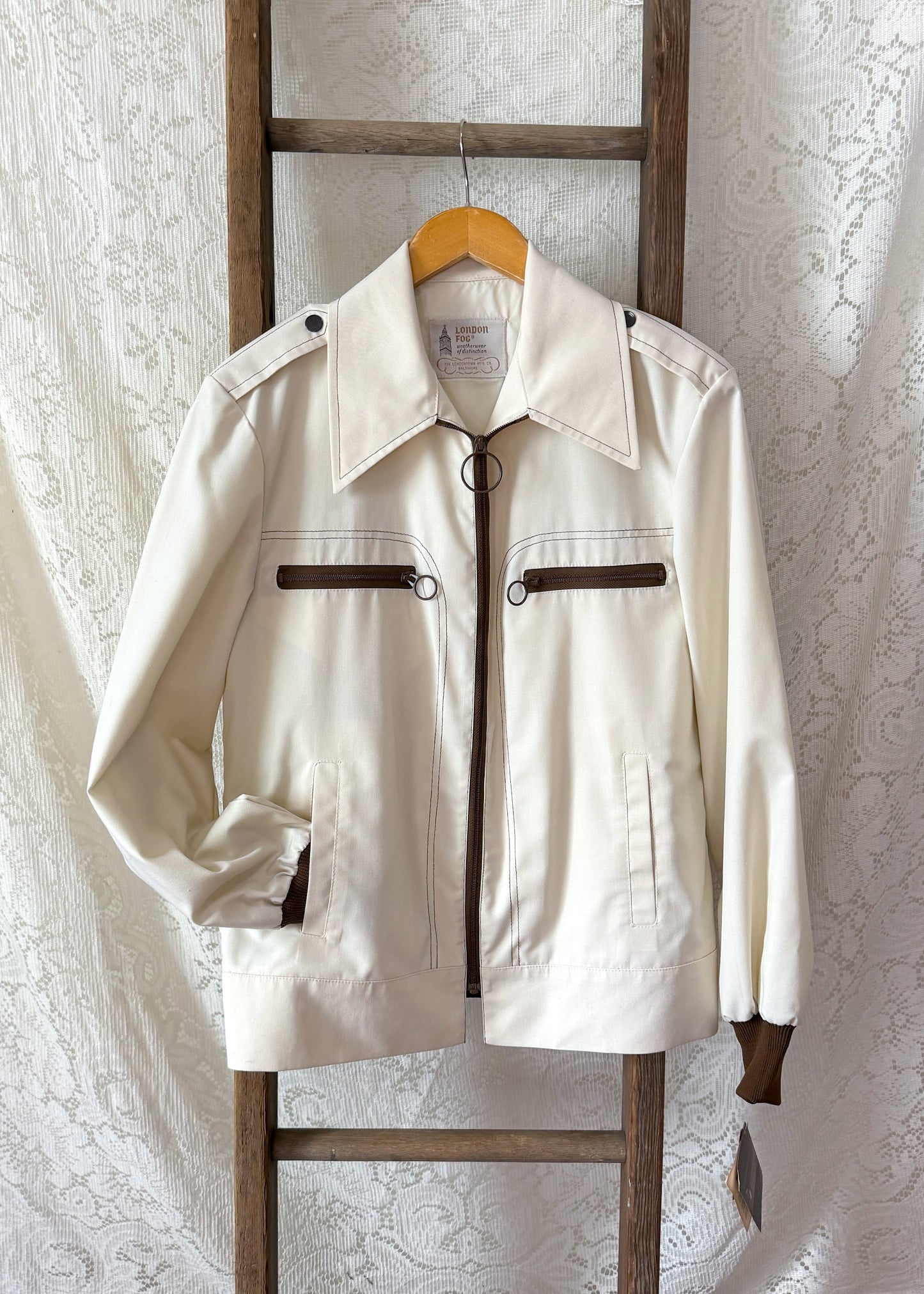 Vintage 70s London Fog Cream O Ring Zip Jacket Deadstock (40 or M)