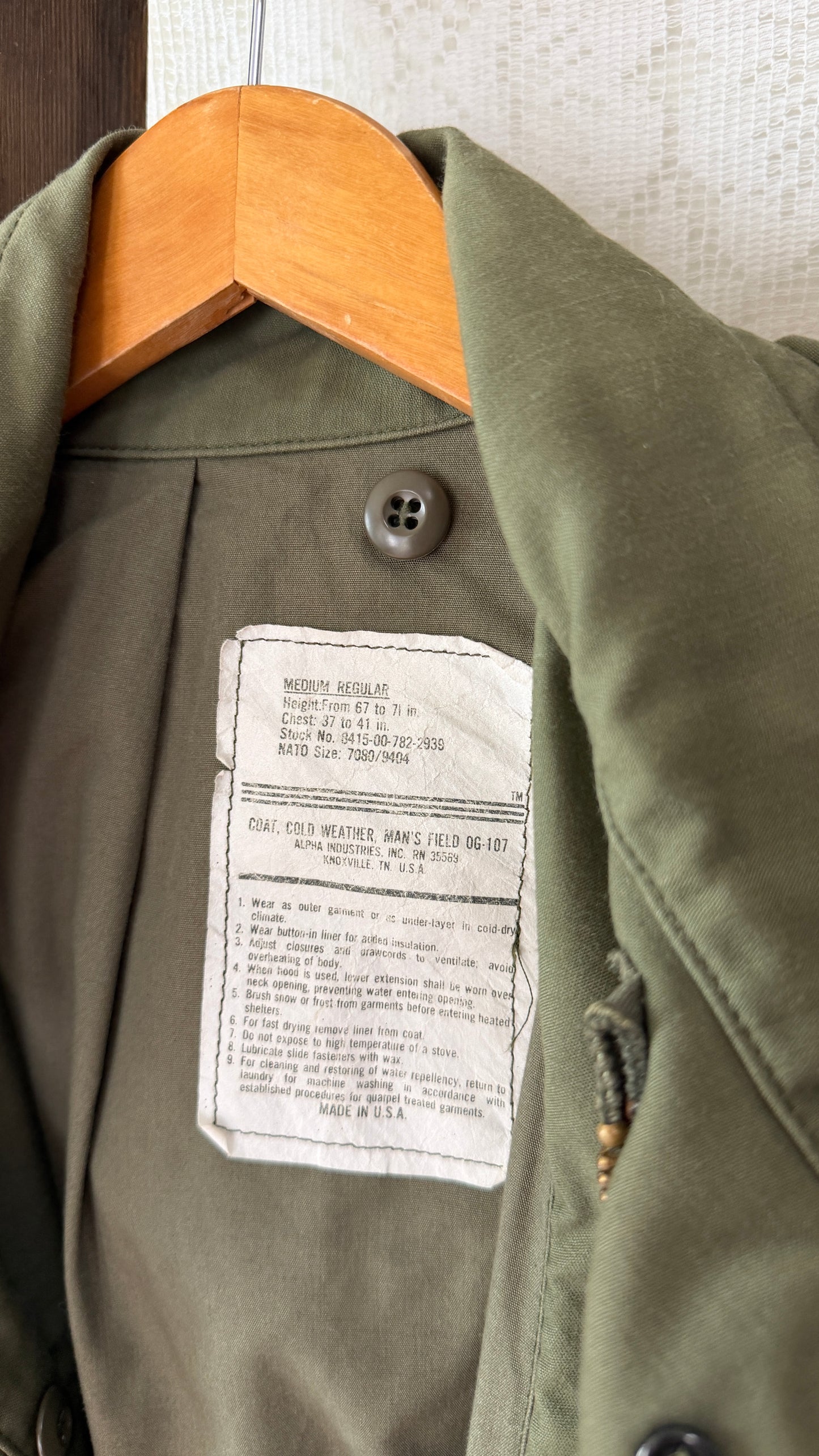 Vintage 70s U.S. Military M-65 Cold Weather Field Jacket OG-107