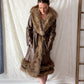 Vintage 70s Brown Leather Coat with Raccoon Fur Trim & Belt