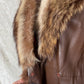 Vintage 70s Brown Leather Coat with Raccoon Fur Trim & Belt