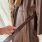 Vintage 70s Brown Leather Coat with Raccoon Fur Trim & Belt