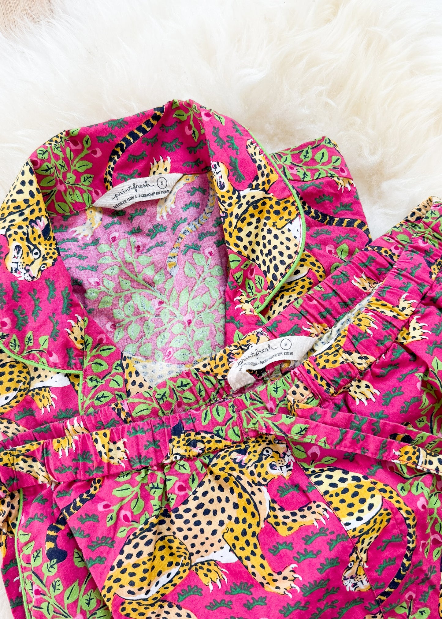 Printfresh Pink Bagheera Long Sleeve & Pants Organic Cotton Pajama Set (S)