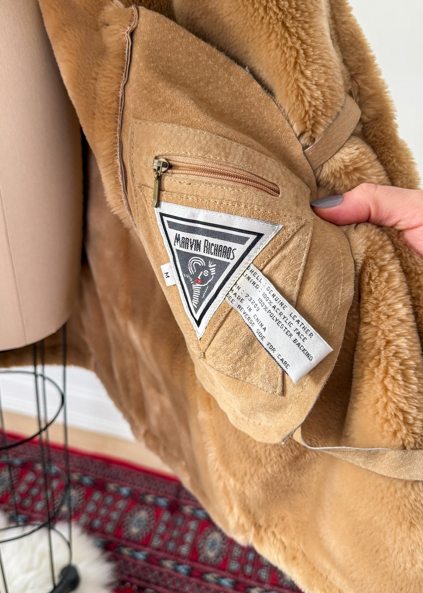 Vintage 90s Marvin Richards Brown Leather Suede & Faux Fur Winter Coat (M)