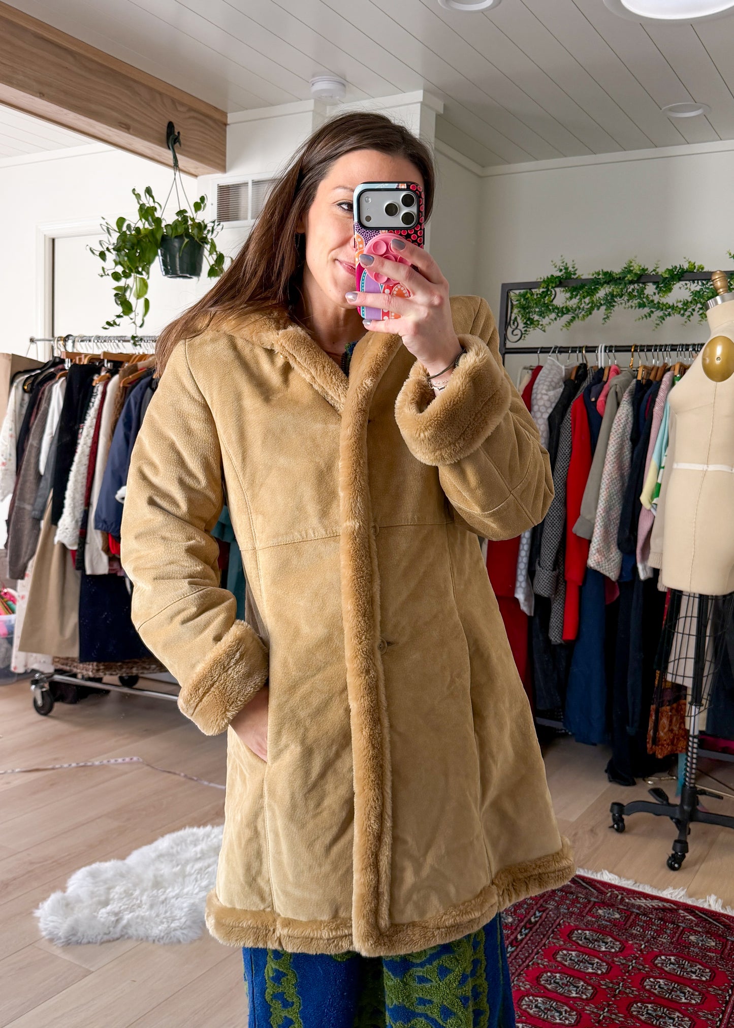 Vintage 90s Marvin Richards Brown Leather Suede & Faux Fur Winter Coat (M)