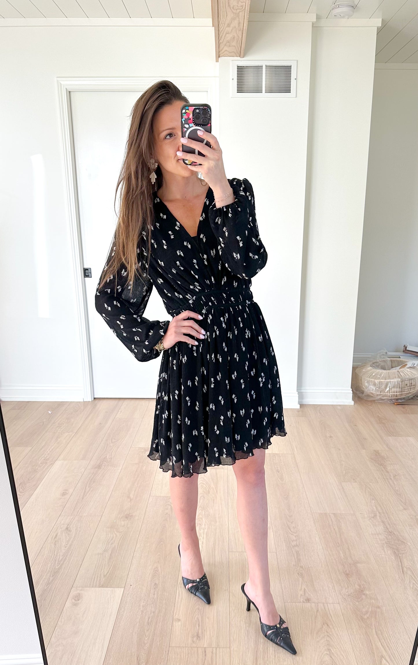 Maje Rionana V-Neck Bow Print Mini Dress (42 or US L)