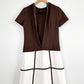 Vintage 70s Brown and White Cap Sleeve Mod Dress (S)