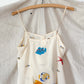 Vintage 80s Jack Mulqueen Cream Silk Fish Print Top Skirt Set