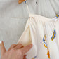 Vintage 80s Jack Mulqueen Cream Silk Fish Print Top Skirt Set