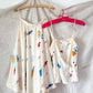 Vintage 80s Jack Mulqueen Cream Silk Fish Print Top Skirt Set