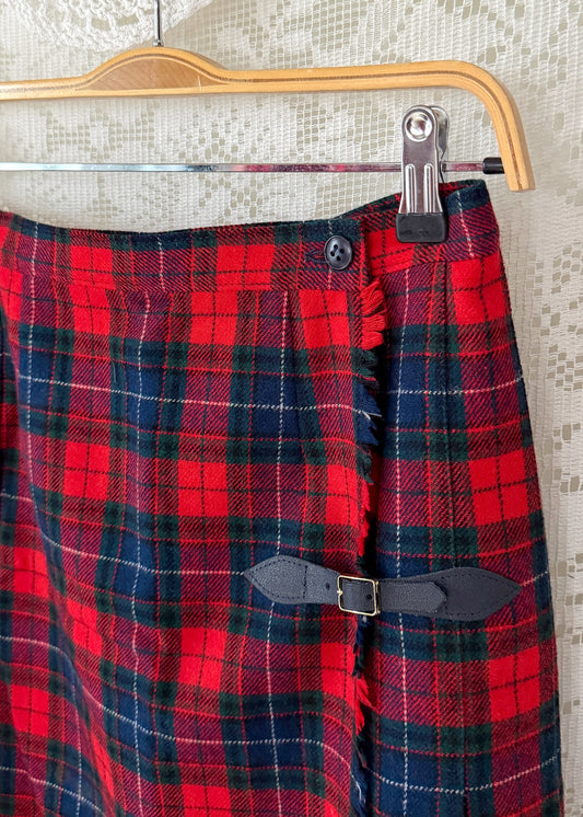Vintage 80s Pendleton Manson Tartan Plaid Wrap Pleat Kilt Skirt