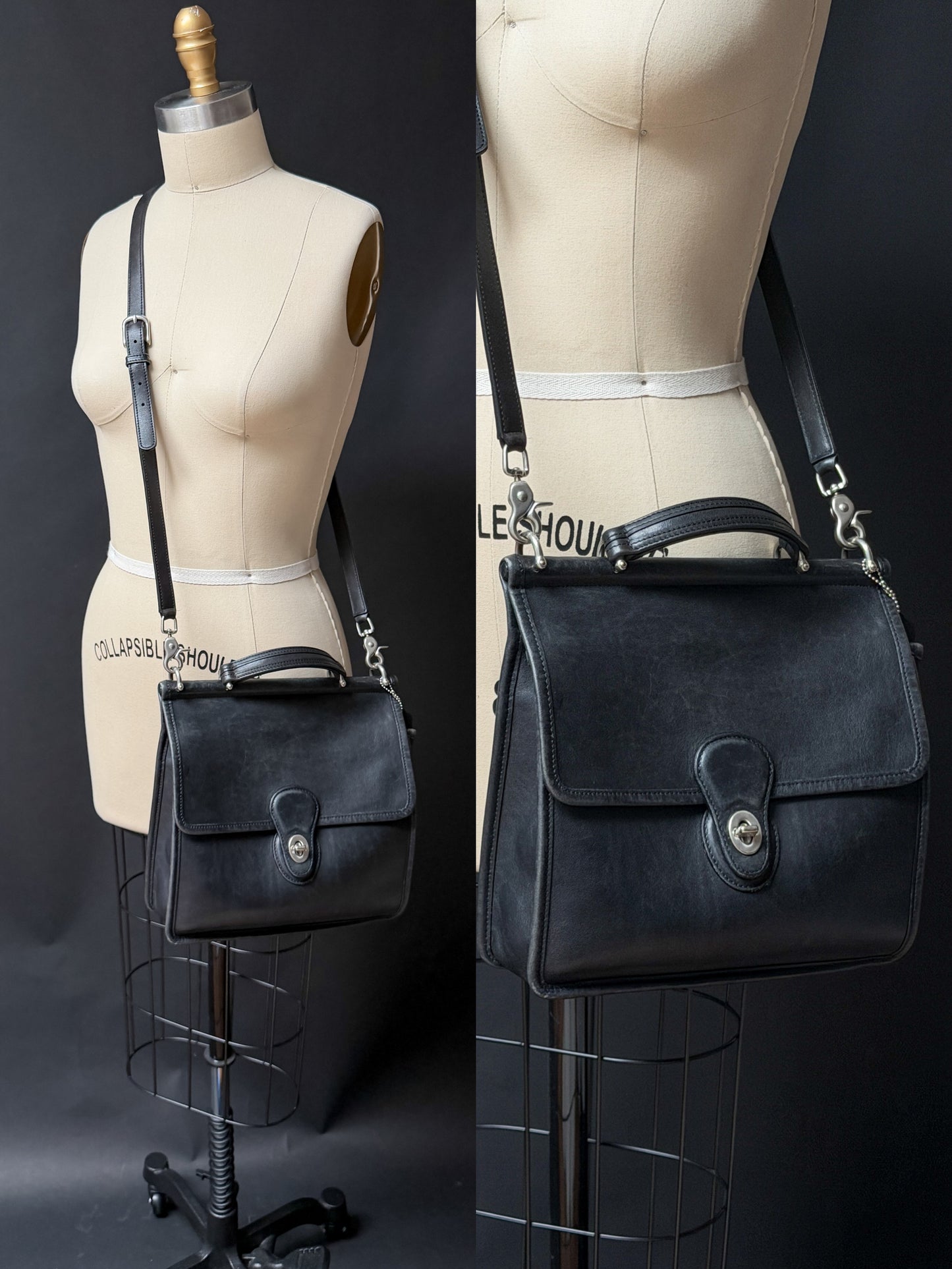 Vintage 2003 Coach Willis Bag #9927 Black Leather Crossbody Satchel Purse