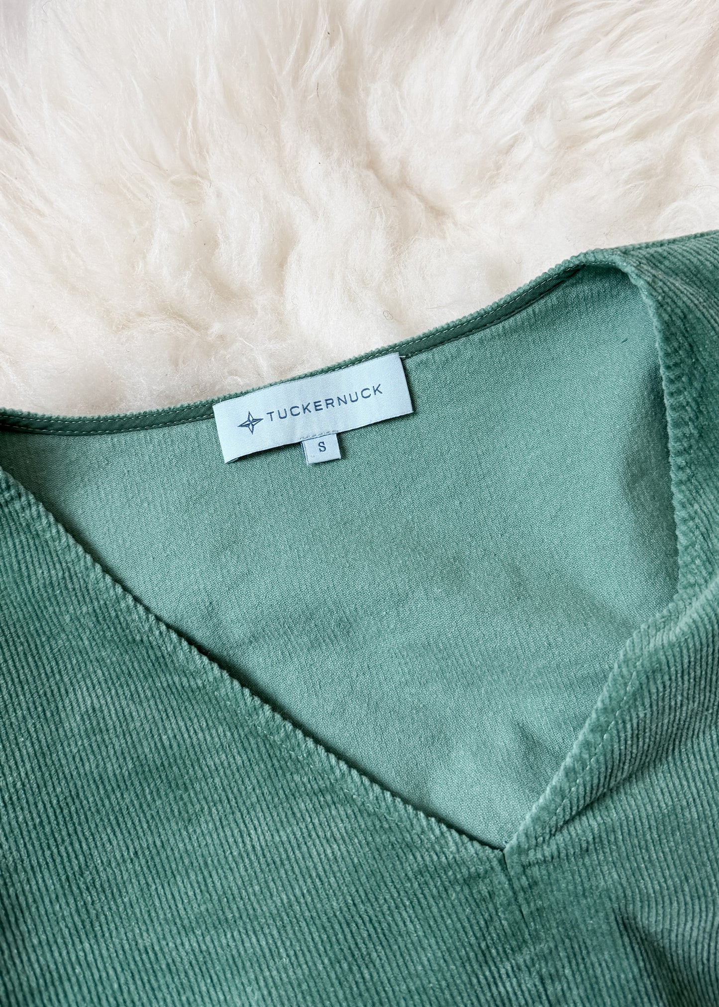 Tuckernuck Sea Sage Green Corduroy Babydoll Top (S)