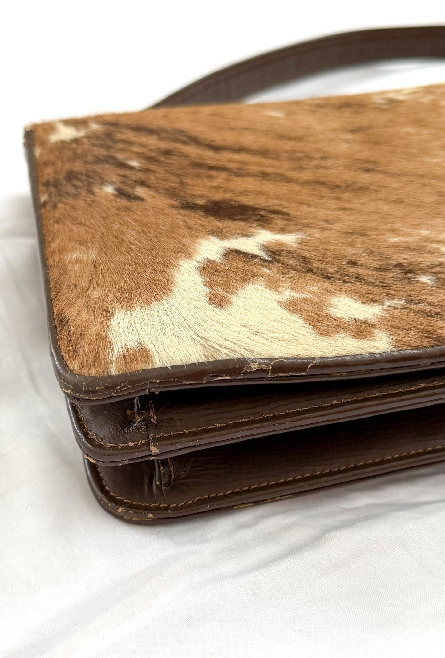 Vintage Calf Pony Hair Top Handle Brown Leather Handbag | Mid-Century Made in Mexico Purse