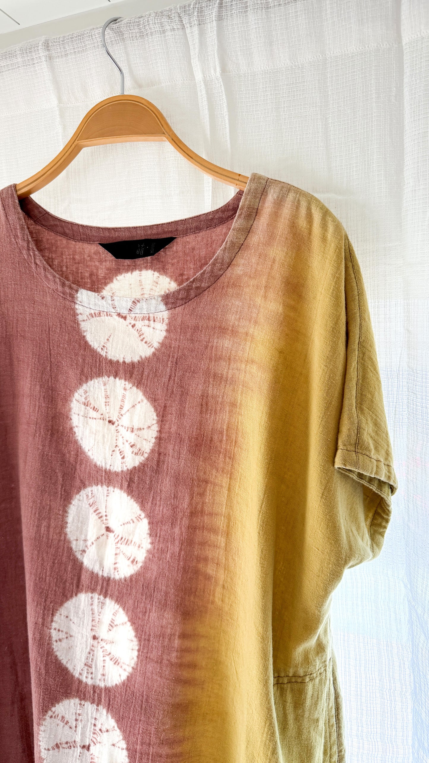 Moyuru Linen Blend Japanese Designer  Shibori Pocket Tunic Dress (M)