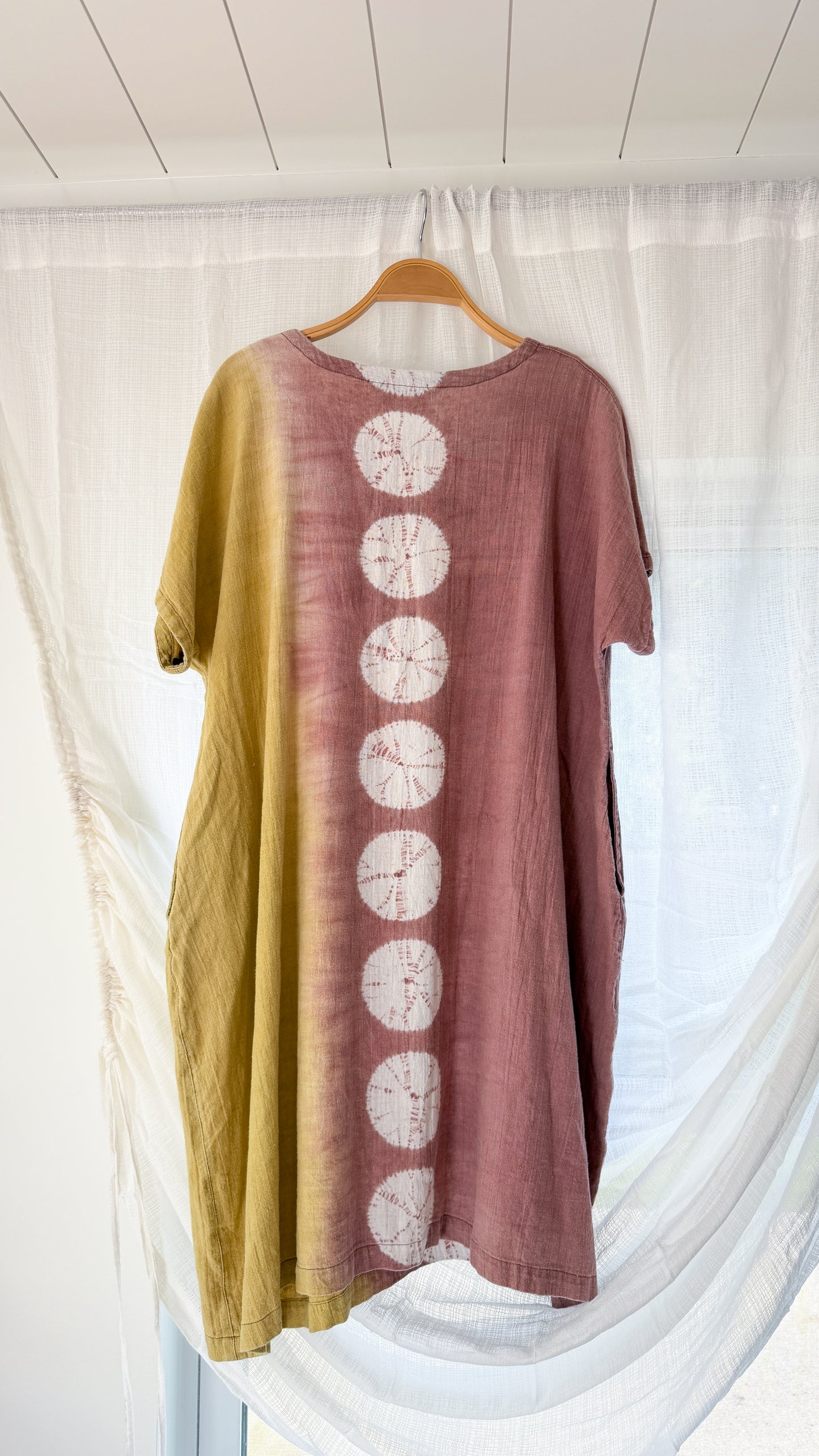 Moyuru Linen Blend Japanese Designer  Shibori Pocket Tunic Dress (M)