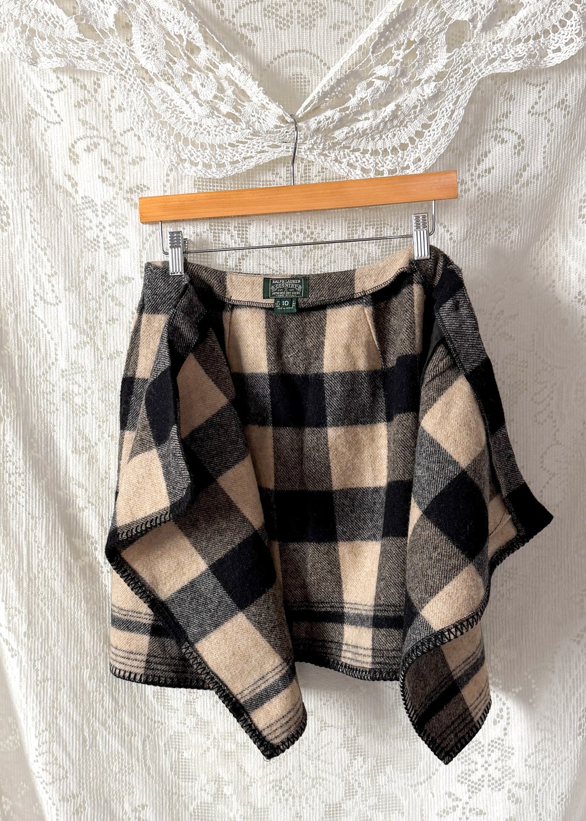 Vintage Ralph Lauren Country Tan & Black Wool Wrap Mini Skirt