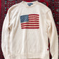 Vintage 90s Polo Ralph Lauren Cream American Flag 100% Cotton Crewneck Sweater