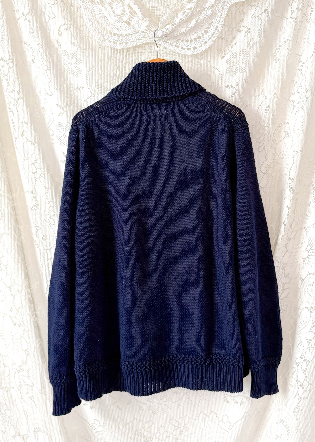 Polo Ralph Lauren RL67 American Flag Linen Cotton Shawl Collar Sweater Navy