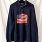 Vintage 00s Polo Ralph Lauren Navy RL67 American Flag Cotton Linen Mock Neck Button Sweater