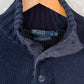 Vintage 00s Polo Ralph Lauren Navy RL67 American Flag Cotton Linen Mock Neck Button Sweater