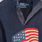 Vintage 00s Polo Ralph Lauren Navy RL67 American Flag Cotton Linen Mock Neck Button Sweater