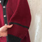 Vintage 30s / 40s Varsity Letterman Burgundy Black Wool Shawl Collar Cardigan Muskingum College University
