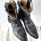 Frye Black Leather Silver Stud Billy Biker Short Western Cowboy Boots (7.5)