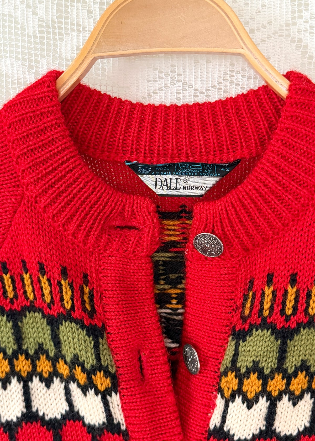 Vintage Dale of Norway Red Nordic Fair Isle Wool Cardigan