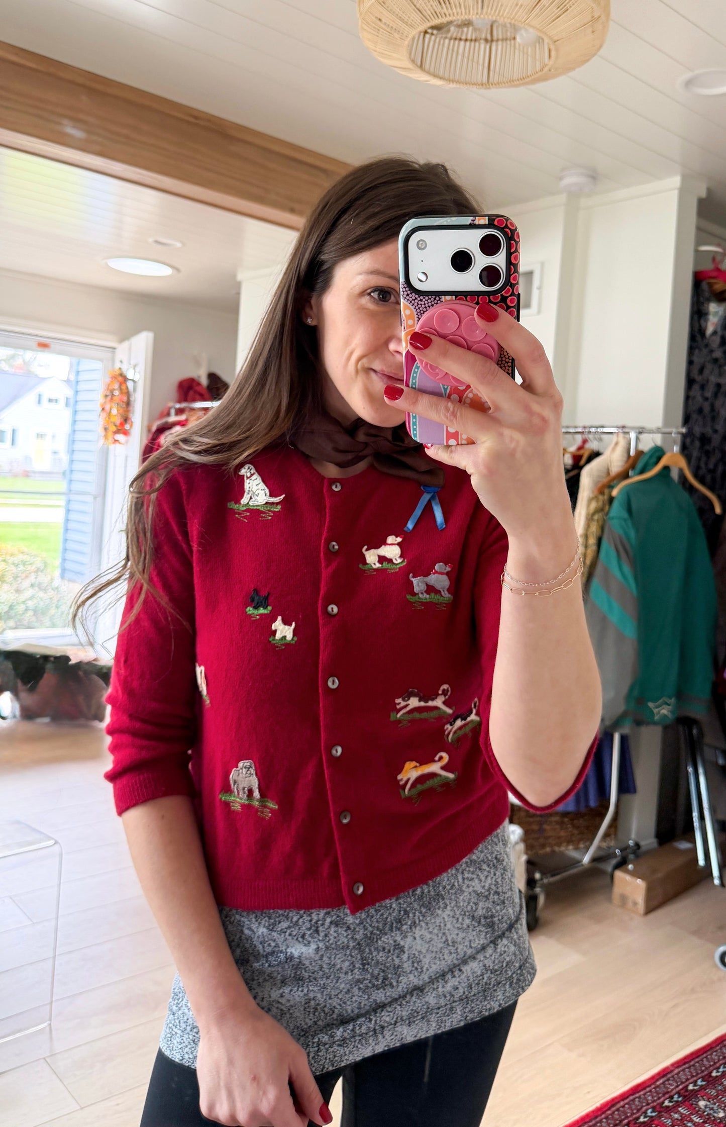 Rare Vintage 2000 Anthropologie Dark Red Lambswool Cashmere Dog Show Cardigan