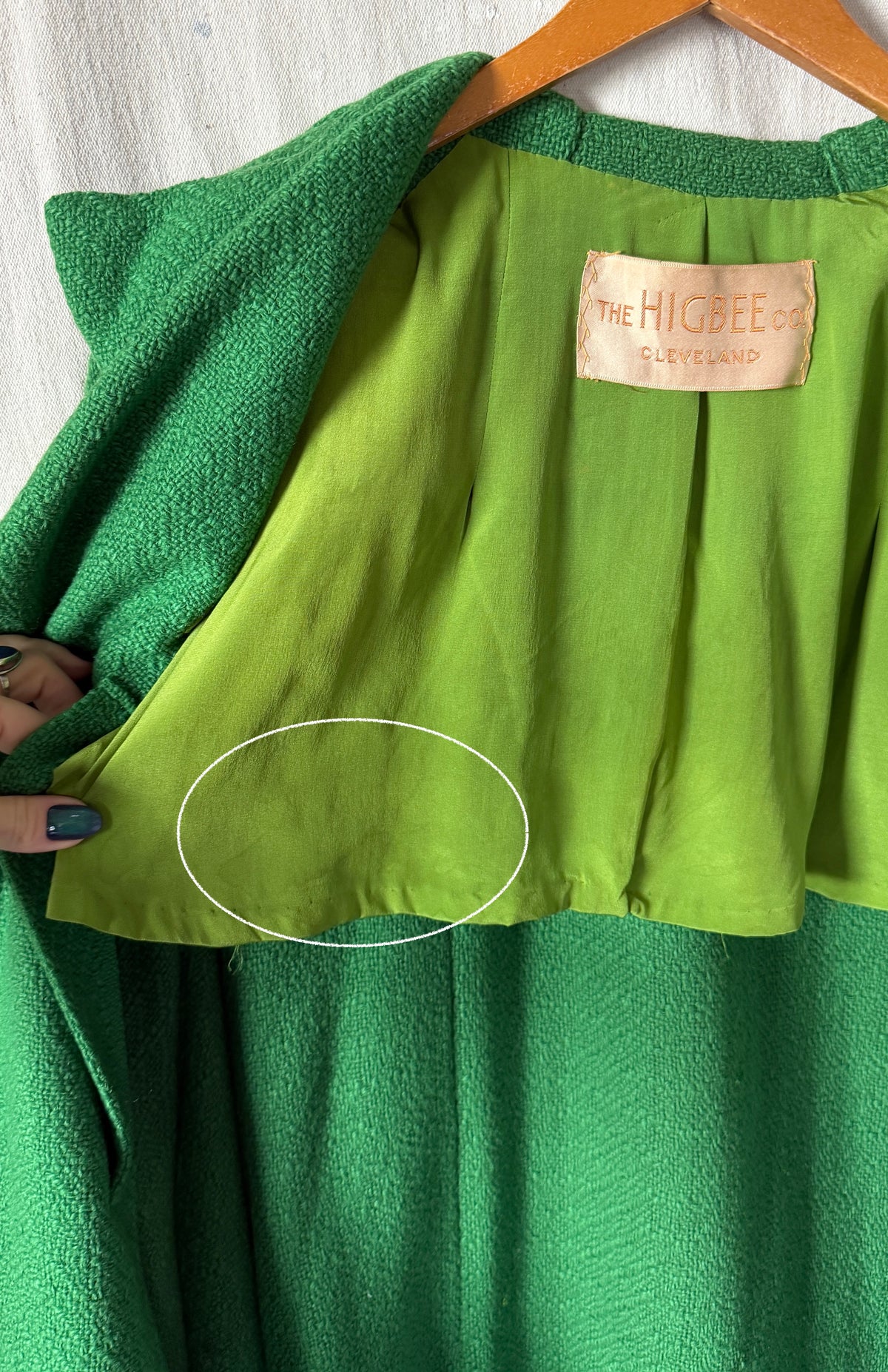 Vintage 60s Higbee's Cleveland Kelly Green Bouclé Cape Coat