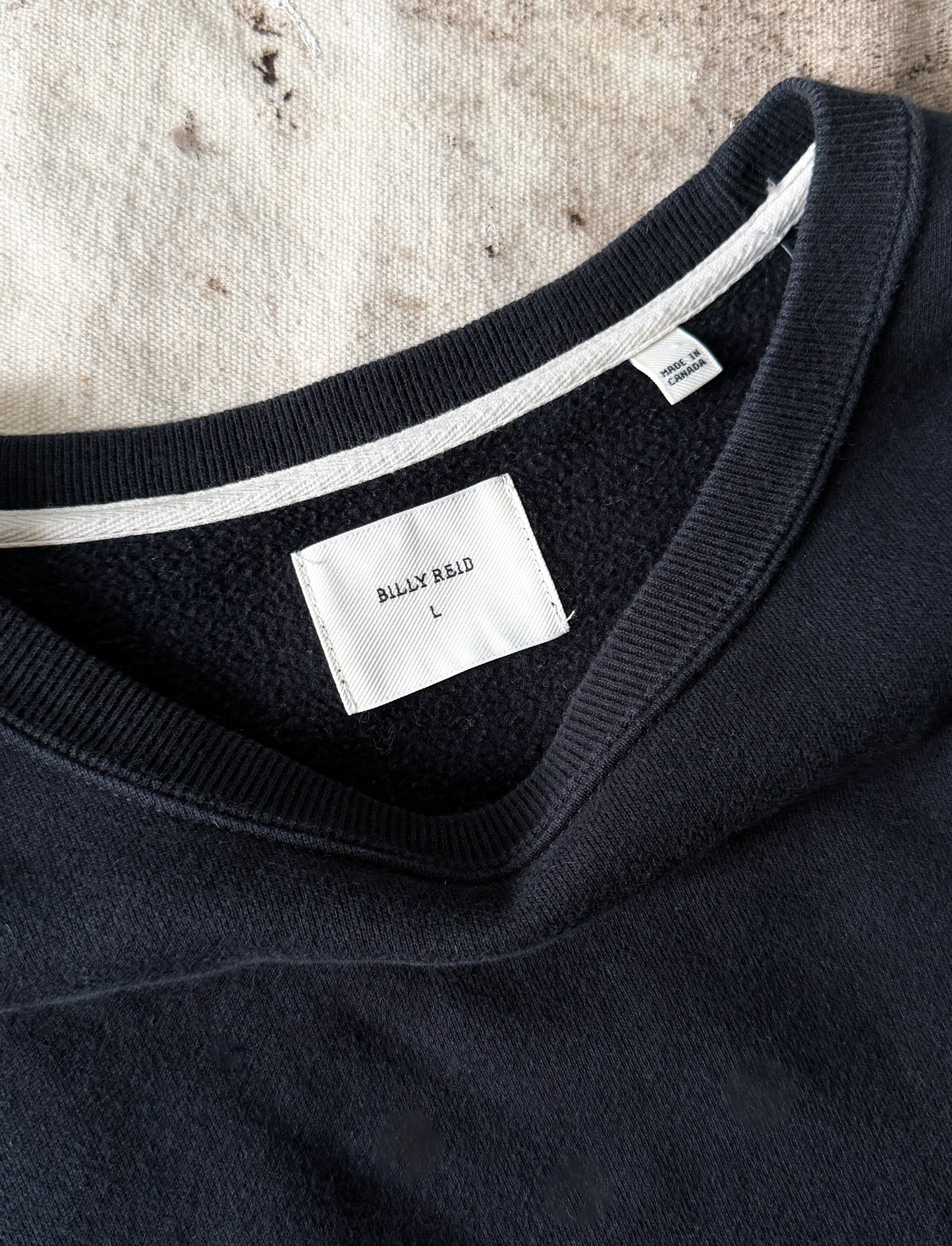 Billy Reid Dover Sweatshirt with Leather Elbow Patches in Dark Midnight (men's L)