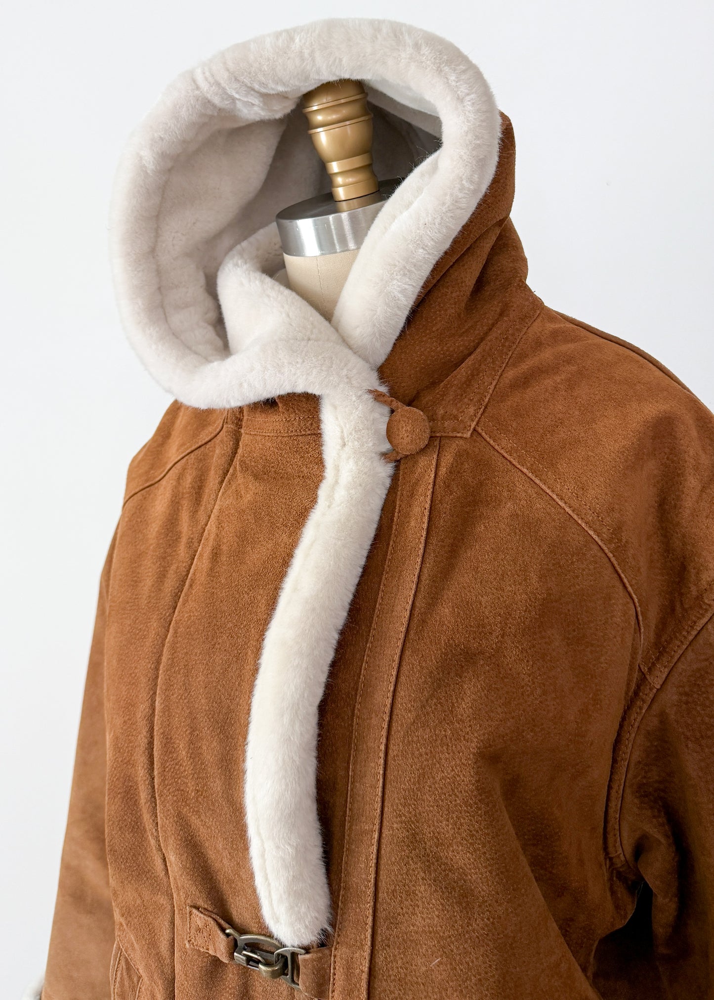 Vintage 90s Brown Suede Leather Faux Fur Lining Winter Coat (L)