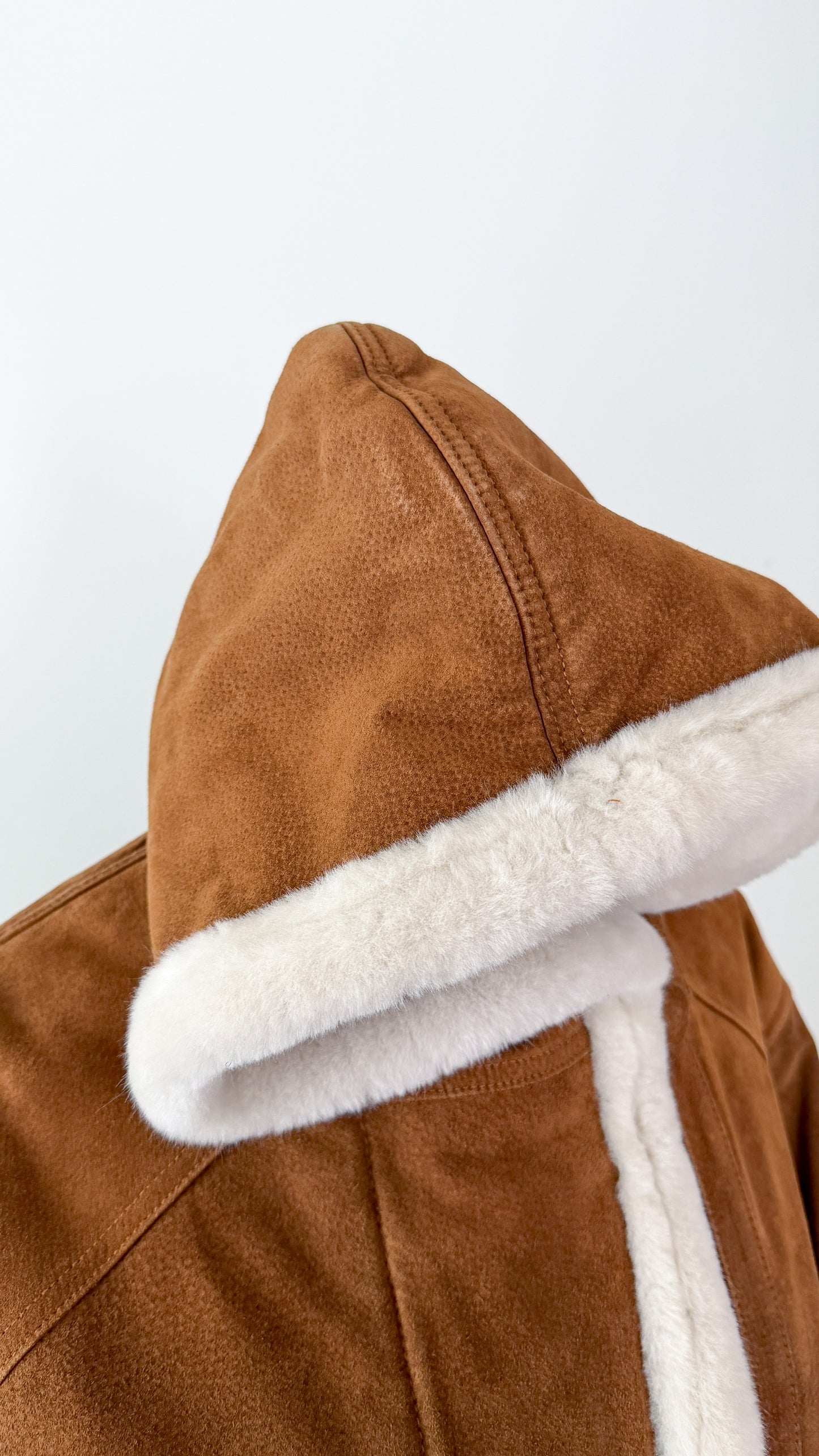 Vintage 90s Brown Suede Leather Faux Fur Lining Winter Coat (L)