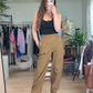 Vintage 90s Liz Claiborne Khaki Brown Buckle Waist Tapered Snap Ankle Cotton Pants