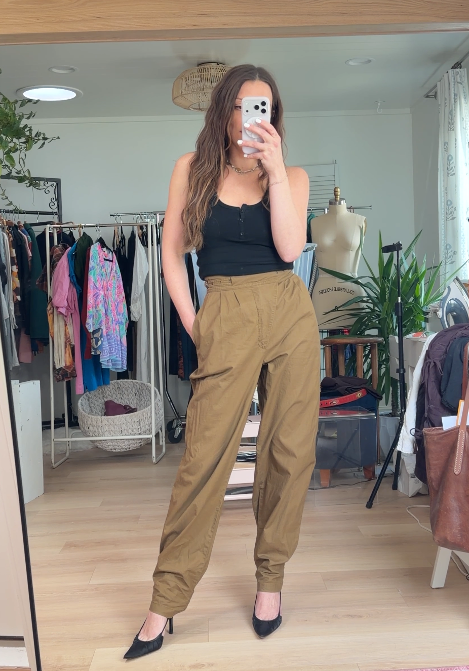 Vintage 90s Liz Claiborne Khaki Brown Buckle Waist Tapered Snap Ankle Cotton Pants