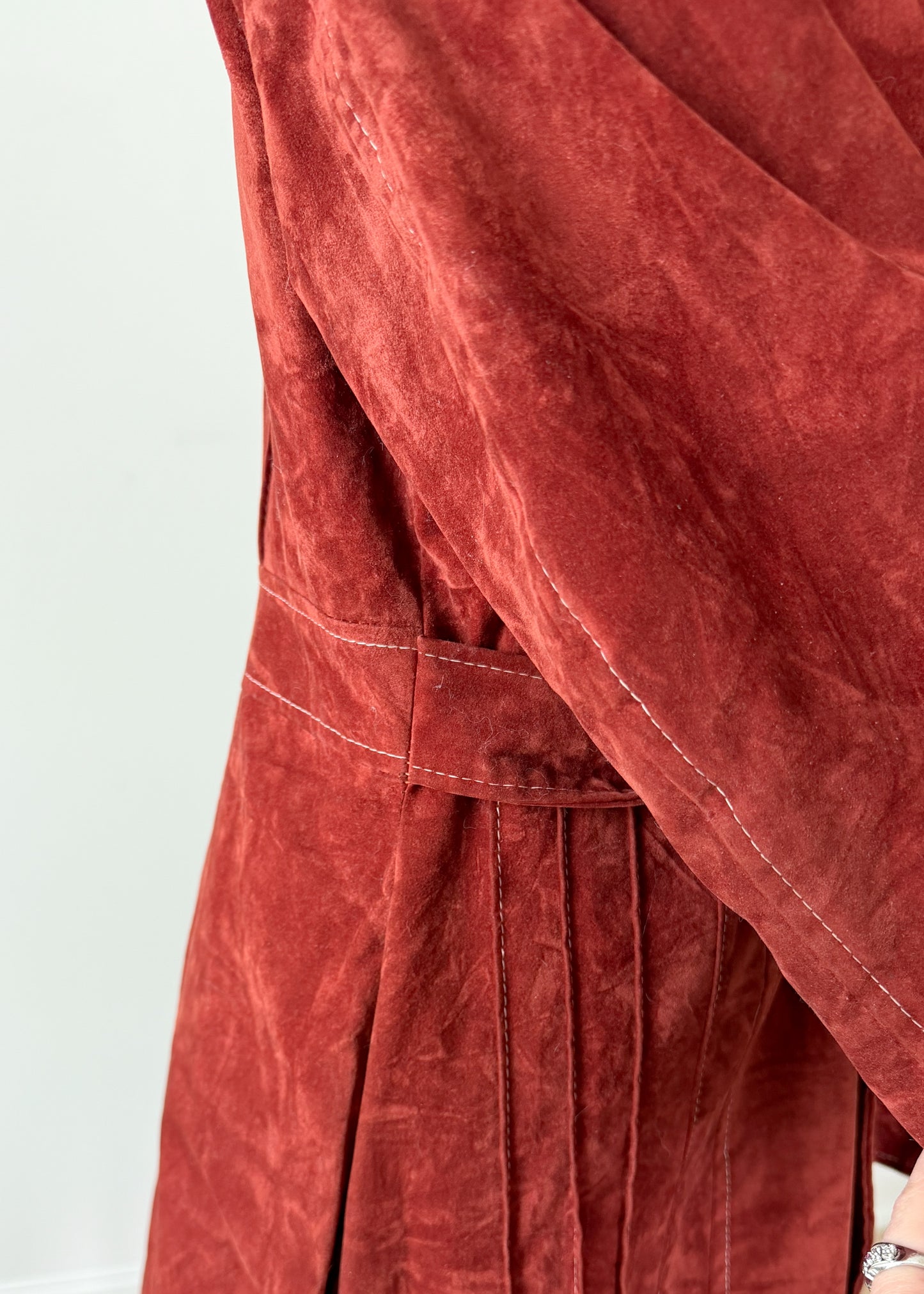 Vintage 70s Rust Crushed Velvet & Faux Fur Penny Lane Coat (M)