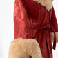 Vintage 70s Rust Crushed Velvet & Faux Fur Penny Lane Coat (M)