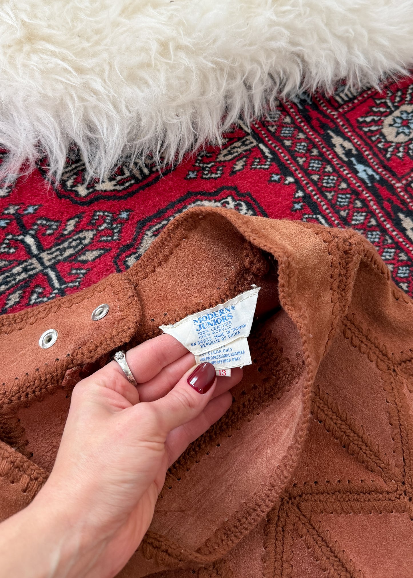 Vintage 70s Suede Leather Patchwork A-line Skirt (M or 8)