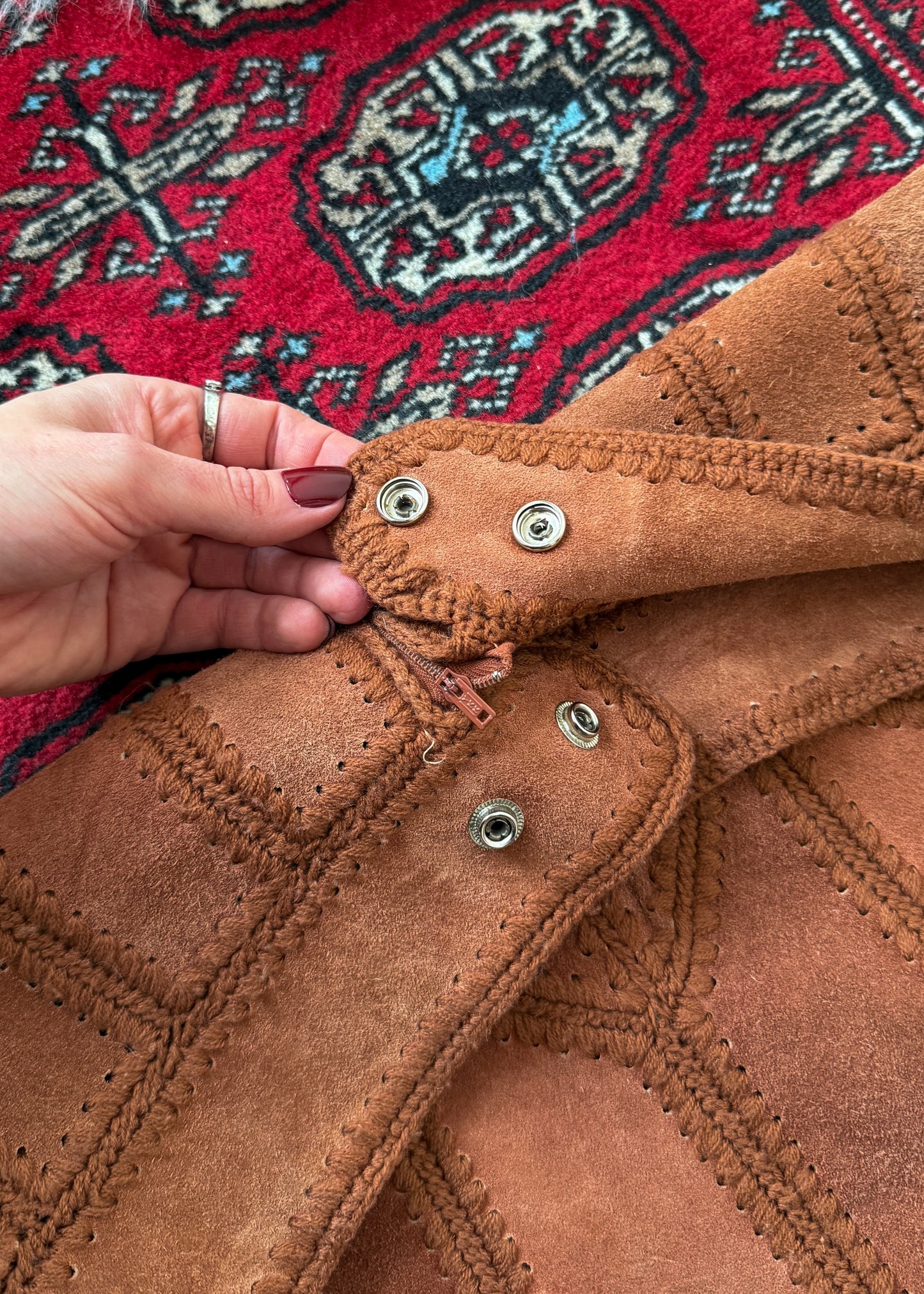 Vintage 70s Suede Leather Patchwork A-line Skirt (M or 8)